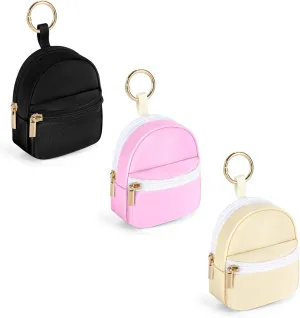 3 PACK Mini Backpack Keychain, Cute Cosmetic Bag for Purse, Small Coin Pouch Lipstick Bag for Girls Women Daily Use (Black/Pink/Beige)