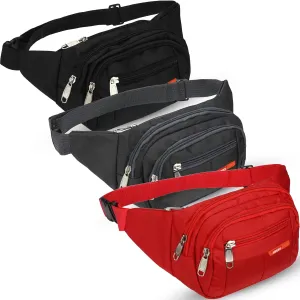 3 Pcs Fanny Packs Crossbody Waist Bags for Women Men Crossbody Waterproof Fanny Pack Belt Bag for Travel Walking Running Hiking Cycling Outdoor Easy Carry Any Phone, Wallet (Black, Red, Gray)