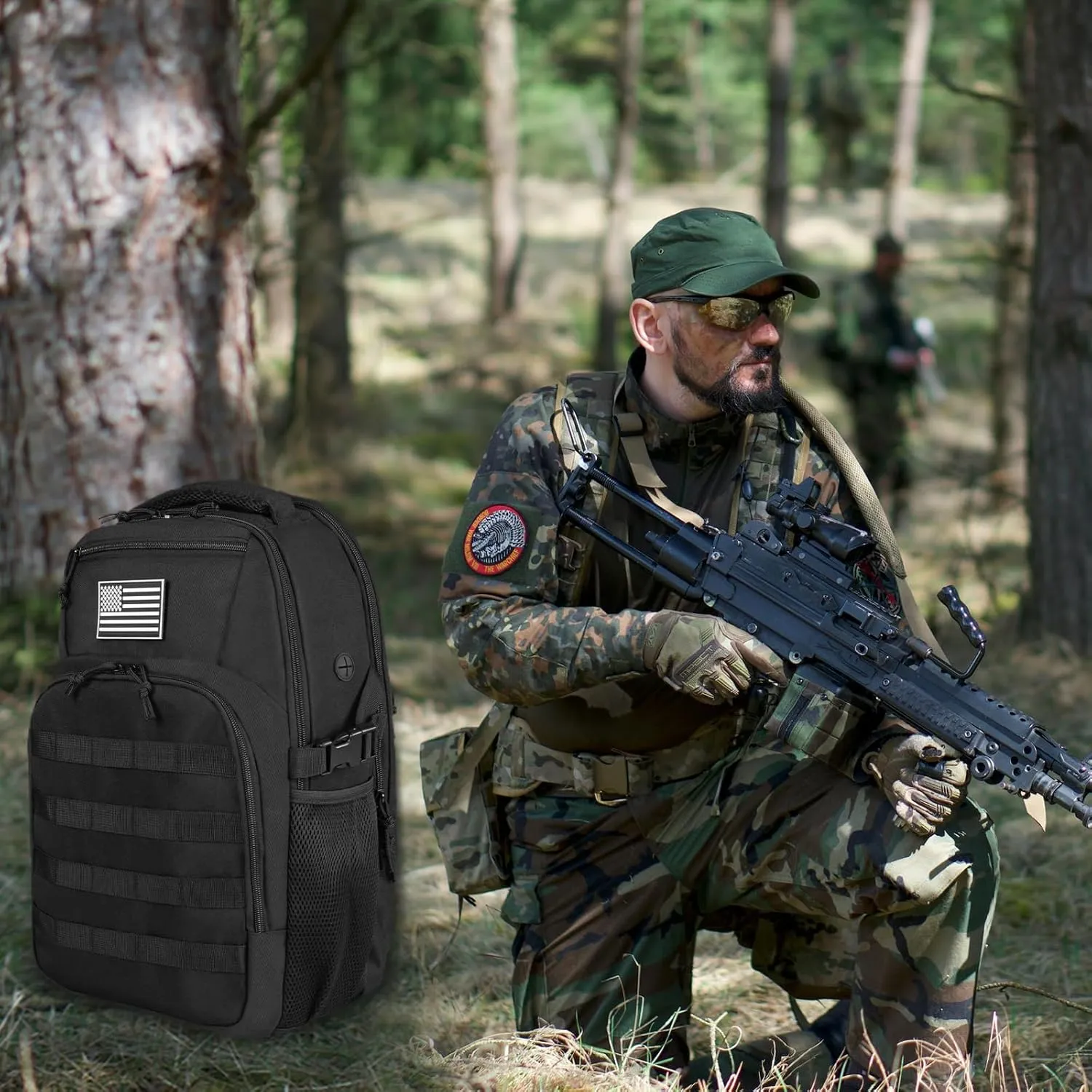 30L Military Tactical Backpack Small Army Molle Assault Bag 3 Day Daypack for Men Hiking Camping Work, Balck Tactical Backpack with Water Pouches