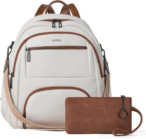 35L Backpack Purse for Women Men Large Travel Backpack for Work College Back Pack Bag Vegan Leather Fashion Beige