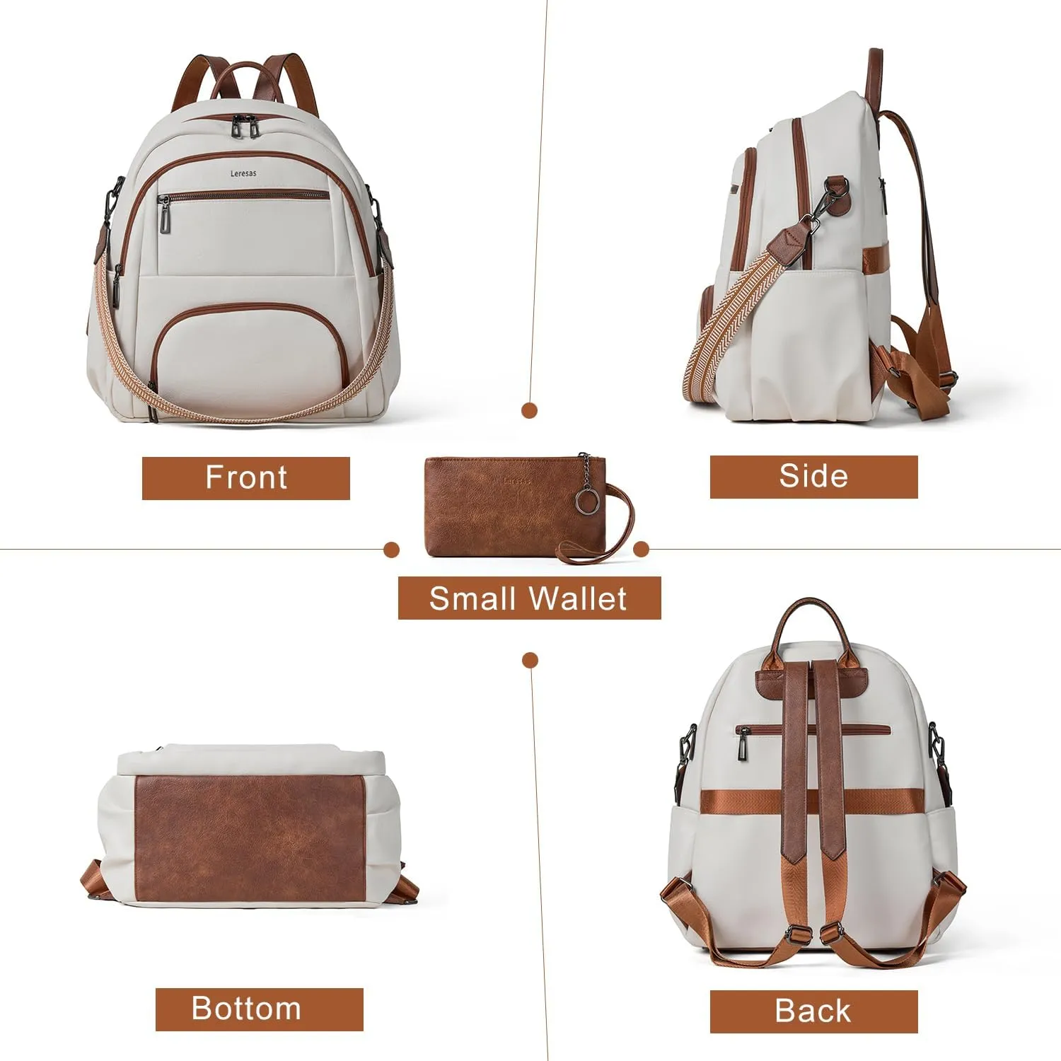 35L Backpack Purse for Women Men Large Travel Backpack for Work College Back Pack Bag Vegan Leather Fashion Beige