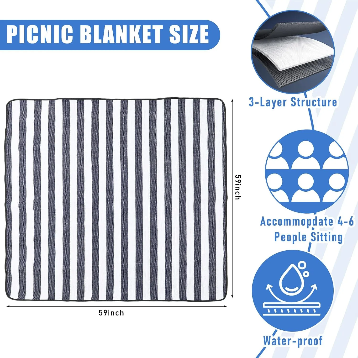 35L Large Insulated Picnic Basket with Blankets Kit Shopping Basket Cooler Bag Leakproof Collapsible Portable Suitable for Picnic Camping Work Hiking Food Delivery Gifts(Blue Stripes)