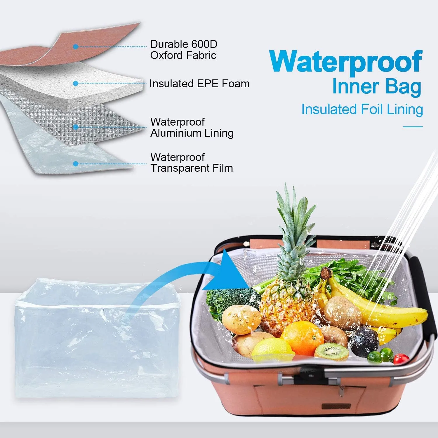 35L Large Picnic Basket 2 Layers of Internal Pockets Leak-Proof and Insulated Folding, Internal Support Does Not House Warming Gifts New Home, Wedding Gifts for Couple