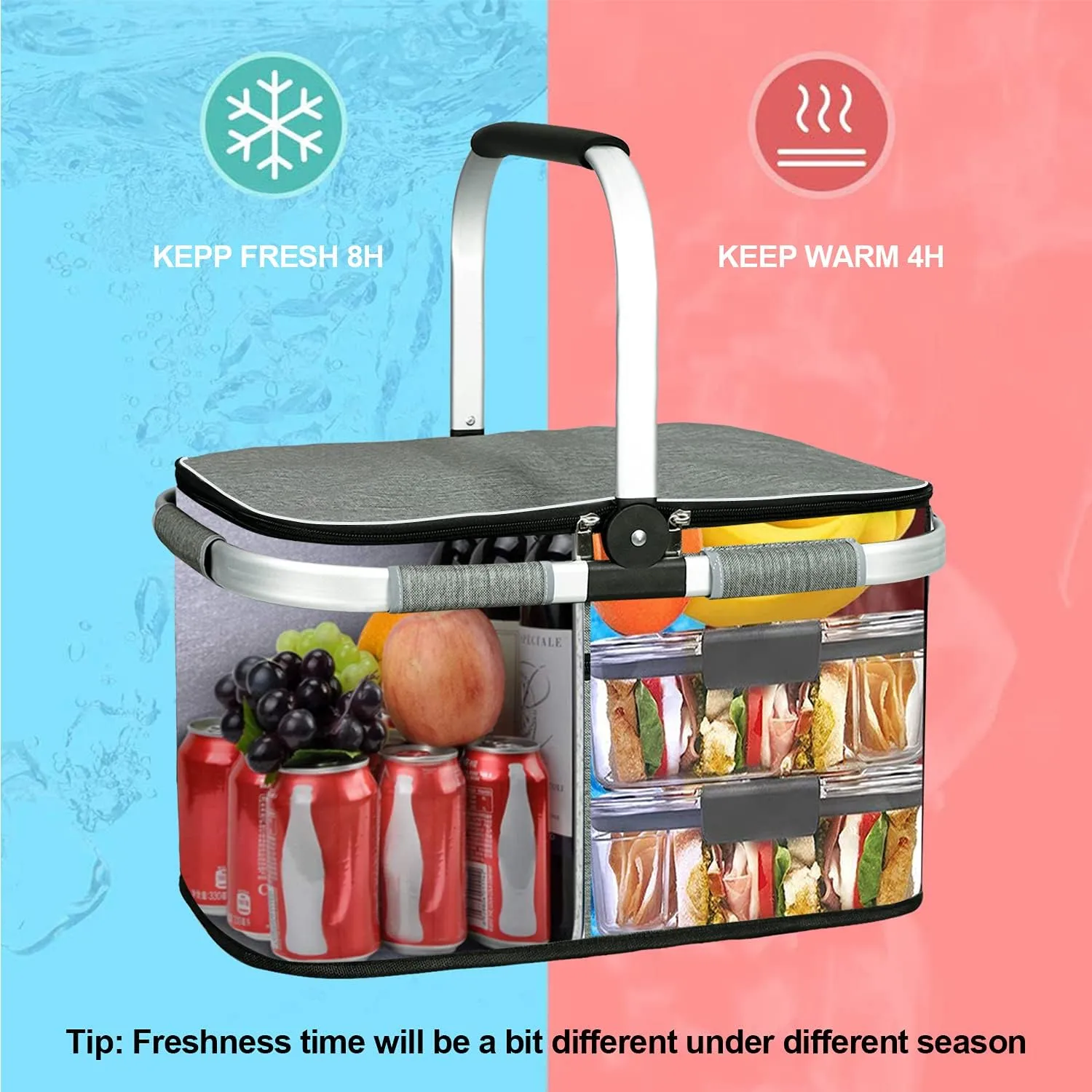 35L Large Picnic Basket 2 Layers of Internal Pockets Leak-Proof and Insulated Folding, Internal Support Does Not House Warming Gifts New Home, Wedding Gifts for Couple