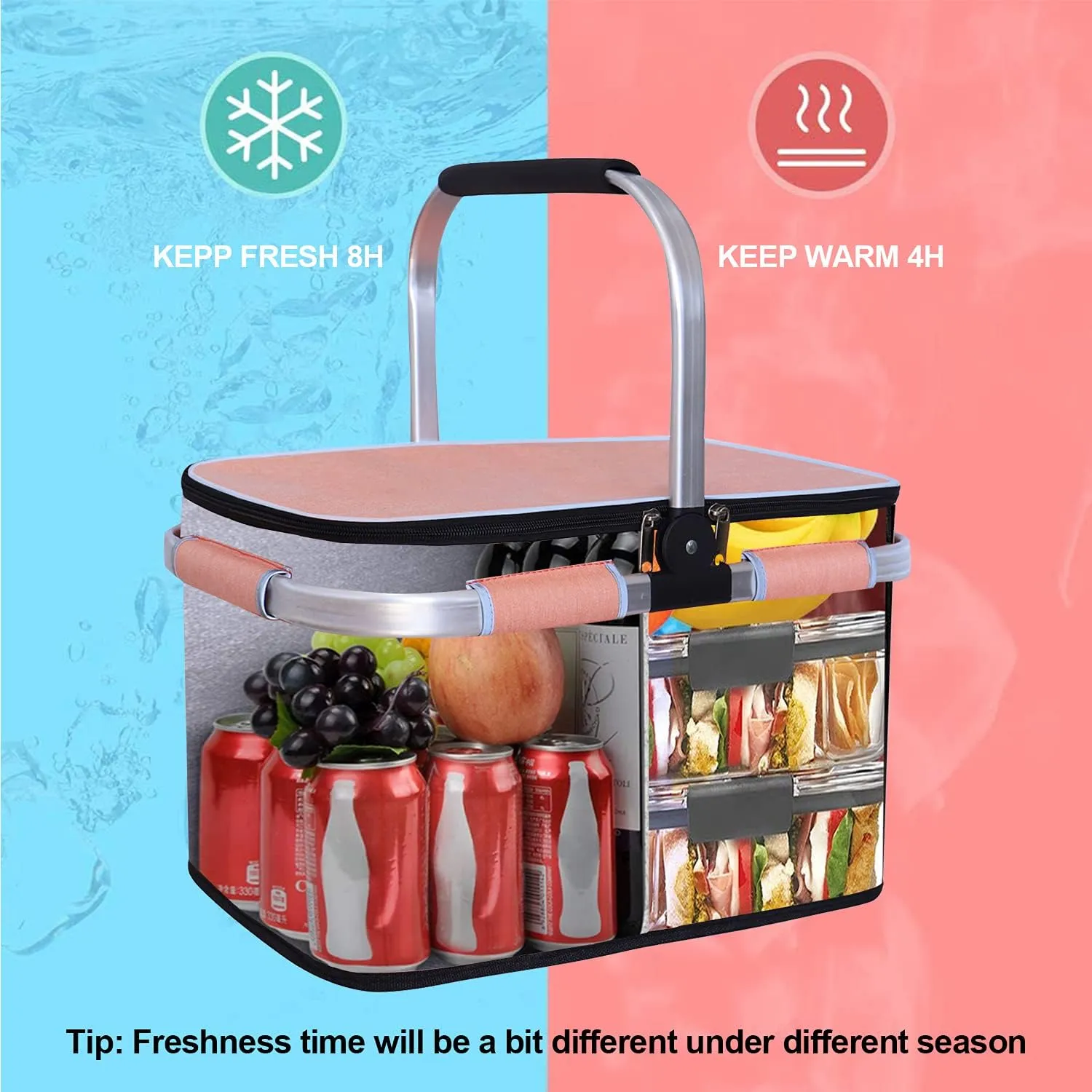 35L Large Picnic Basket 2 Layers of Internal Pockets Leak-Proof and Insulated Folding, Internal Support Does Not House Warming Gifts New Home, Wedding Gifts for Couple