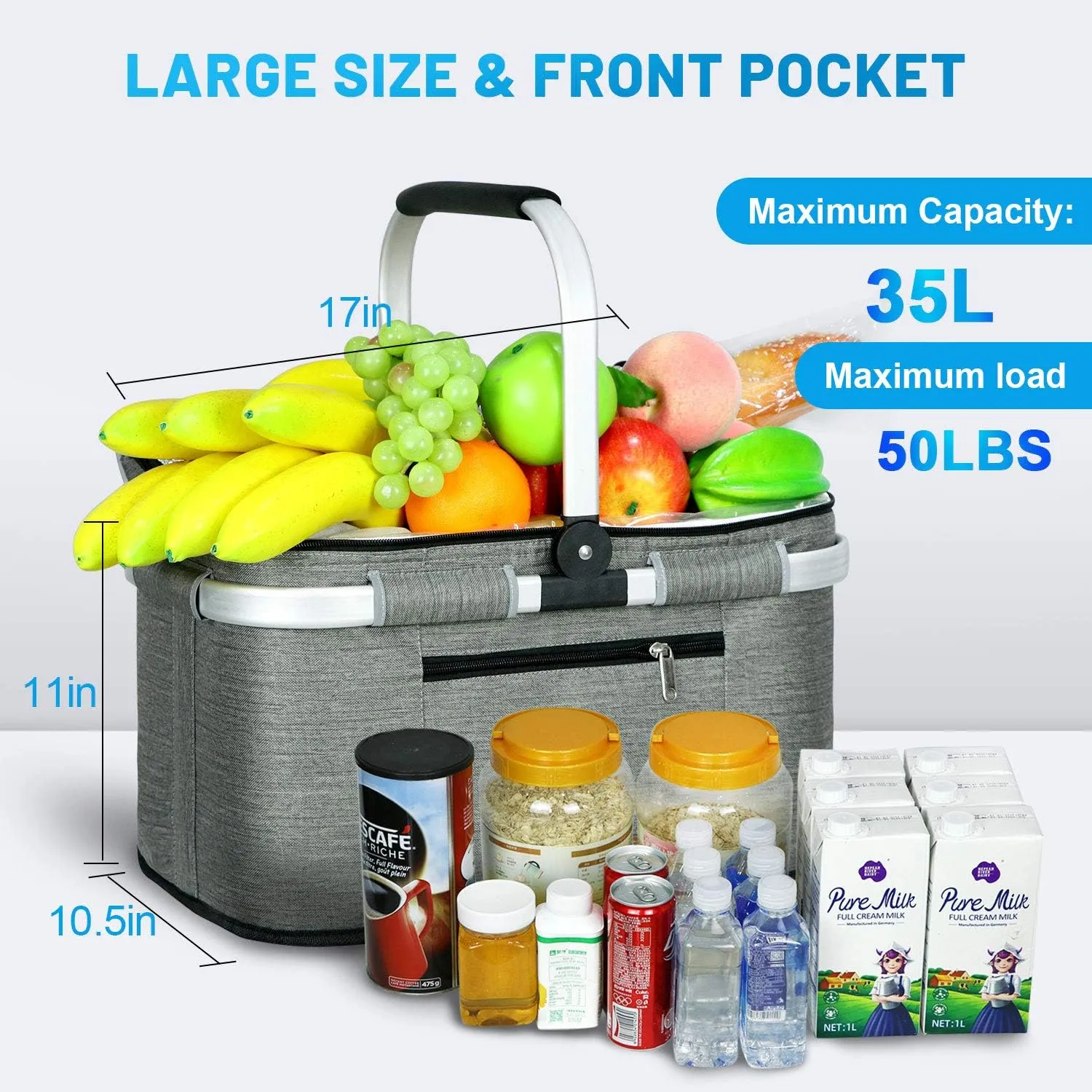 35L Large Picnic Basket 2 Layers of Internal Pockets Leak-Proof and Insulated Folding, Internal Support Does Not House Warming Gifts New Home, Wedding Gifts for Couple