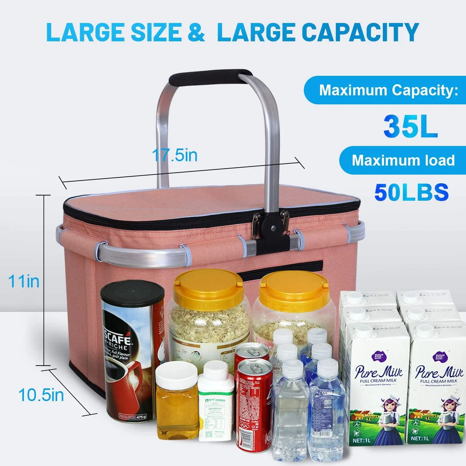 35L Large Picnic Basket 2 Layers of Internal Pockets Leak-Proof and Insulated Folding, Internal Support Does Not House Warming Gifts New Home, Wedding Gifts for Couple