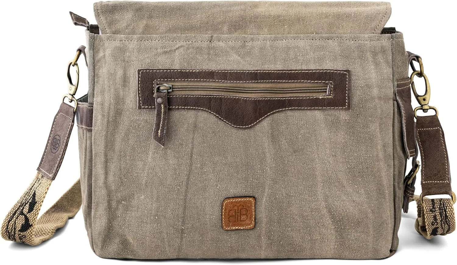 3B-Vintage Print Sel De Mer Upcycled Military Leather Canvas Shoulder Bag Laptop Messenger Bags Medium Crossbody 2 Straps