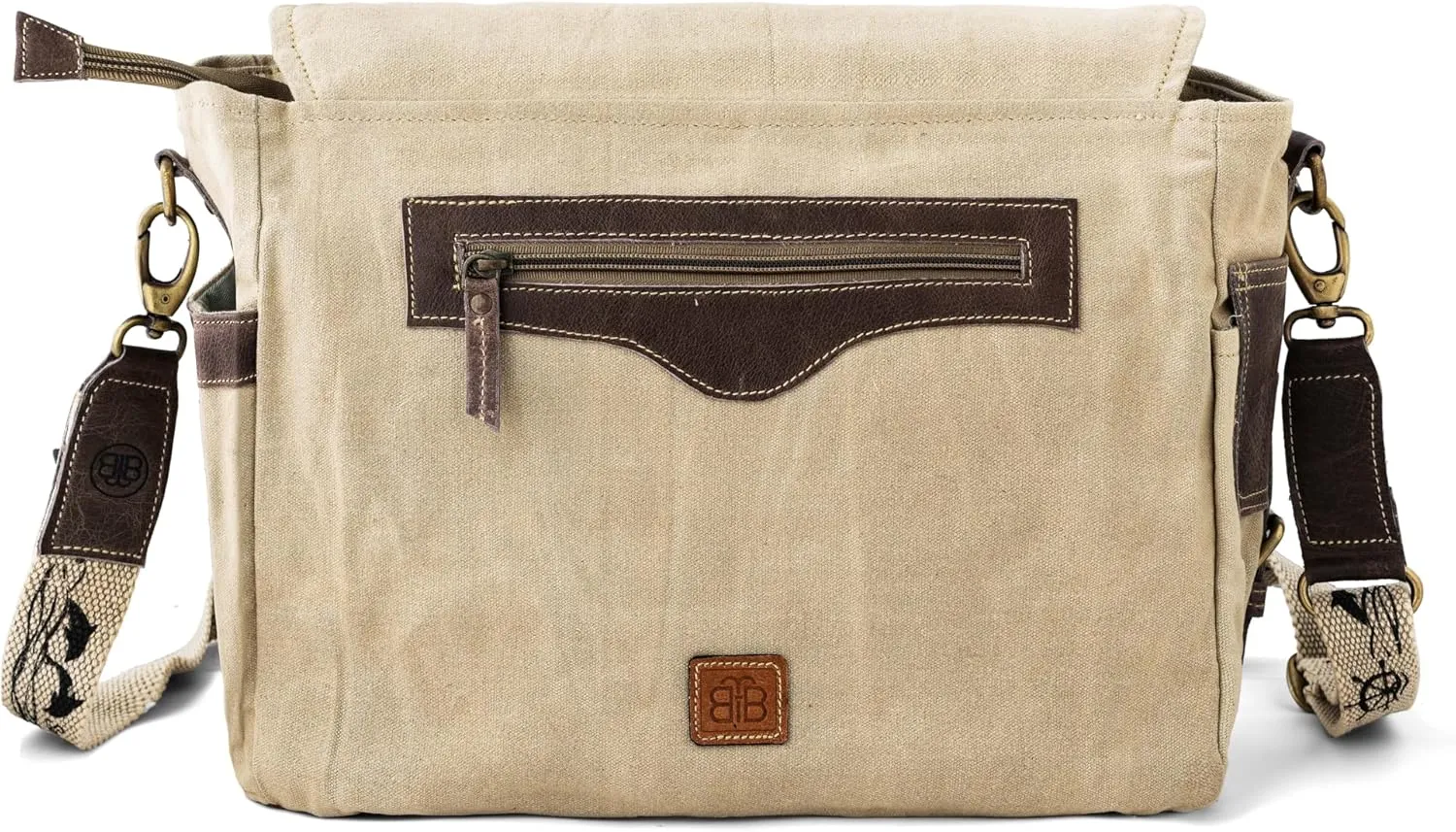 3B-Vintage Print Sel De Mer Upcycled Military Leather Canvas Shoulder Bag Laptop Messenger Bags Medium Crossbody 2 Straps