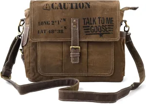 3B-Vintage Print Talk To me goose Upcycled Military Leather Canvas Shoulder Bag Laptop Messenger Bags Crossbody 2 Straps