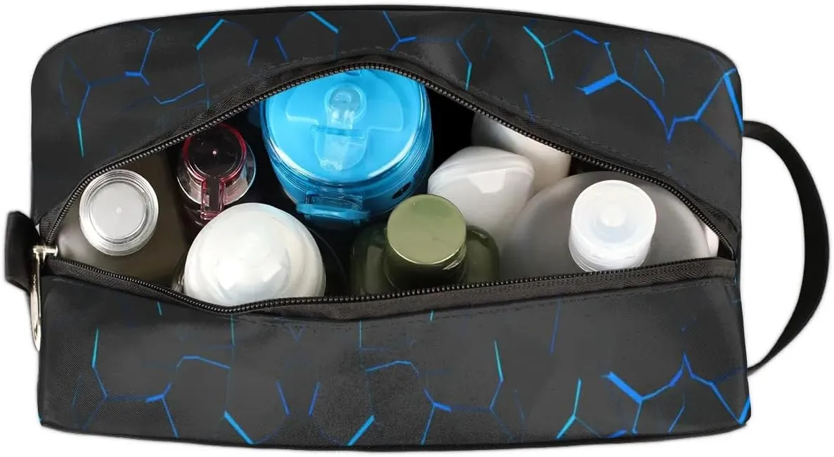 3D Soccer Travel Toiletry Bag for Boys Men, Blue Football Hanging Dopp Kit, Waterproof Shaving Bag for Toiletries Accessories