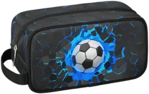 3D Soccer Travel Toiletry Bag for Boys Men, Blue Football Hanging Dopp Kit, Waterproof Shaving Bag for Toiletries Accessories