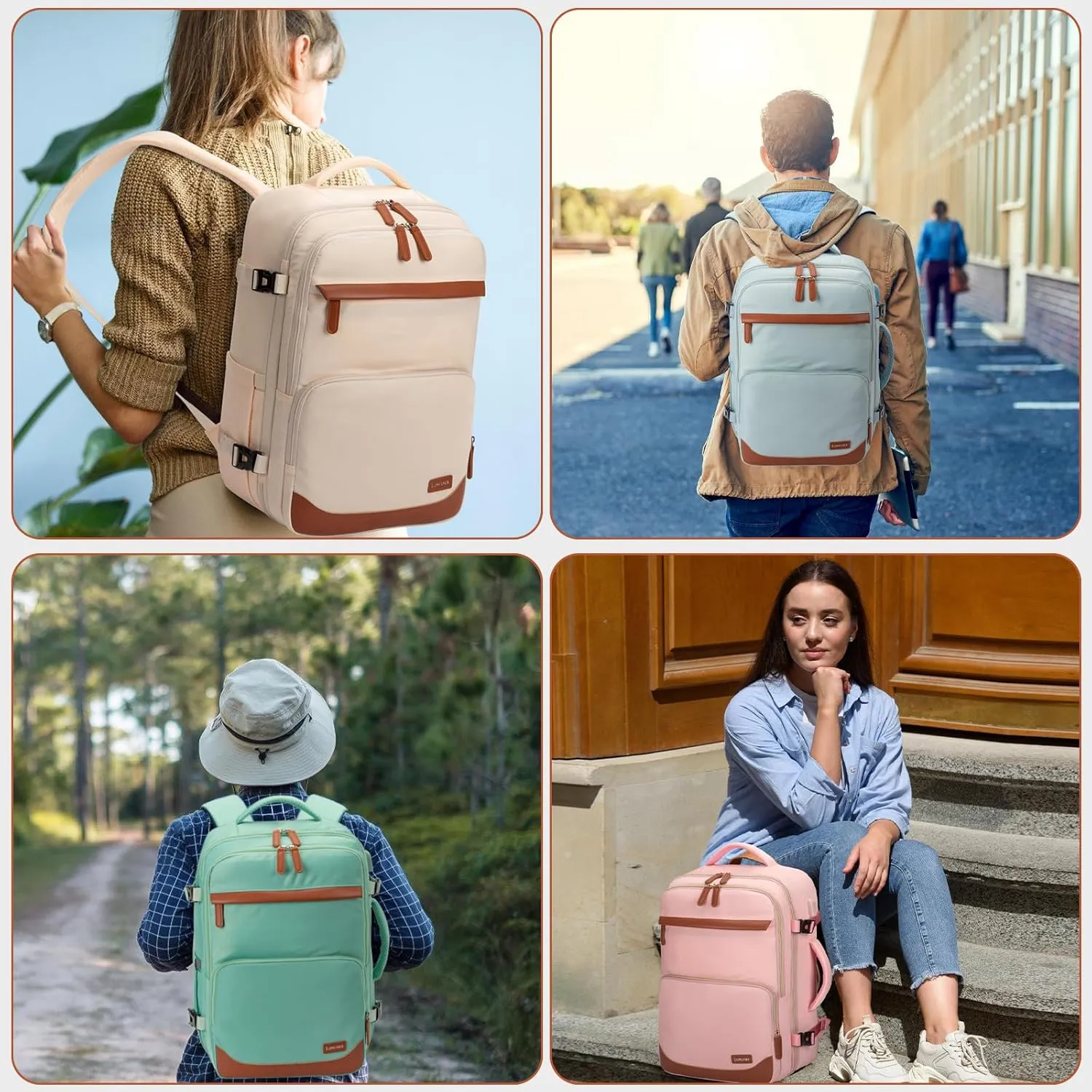 40L Travel Backpack with USB Charging Port, Water-Resistant Carry On Backpack for Men Women, Business Laptop Backpack for Men & Women, Trips & Commutes, Fits 15.6/17.3 Inch Laptop (Beige)