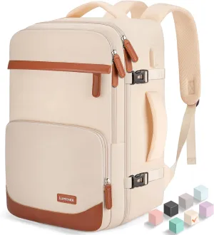 40L Travel Backpack with USB Charging Port, Water-Resistant Carry On Backpack for Men Women, Business Laptop Backpack for Men & Women, Trips & Commutes, Fits 15.6/17.3 Inch Laptop (Beige)