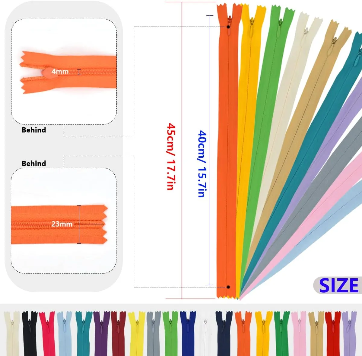 40Pcs Nylon Invisible Zippers, Sewing Bulk Zippers Supplies in 20 Colors for Tailor Sewing Crafts, Dresses, Skirts, Pants and DIY Crafter's Special (40cm/15.7inch)