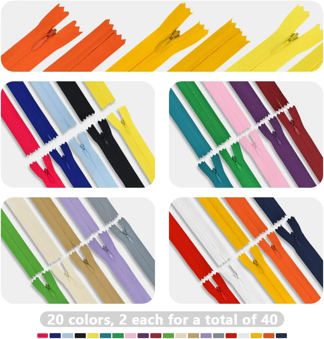 40Pcs Nylon Invisible Zippers, Sewing Bulk Zippers Supplies in 20 Colors for Tailor Sewing Crafts, Dresses, Skirts, Pants and DIY Crafter's Special (40cm/15.7inch)