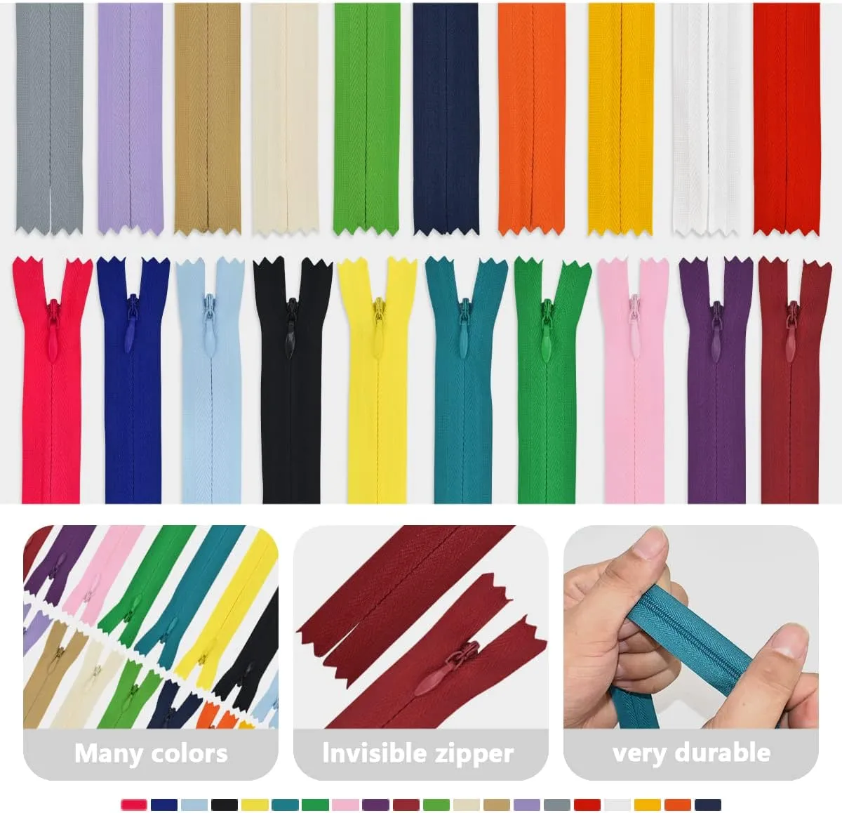 40Pcs Nylon Invisible Zippers, Sewing Bulk Zippers Supplies in 20 Colors for Tailor Sewing Crafts, Dresses, Skirts, Pants and DIY Crafter's Special (40cm/15.7inch)