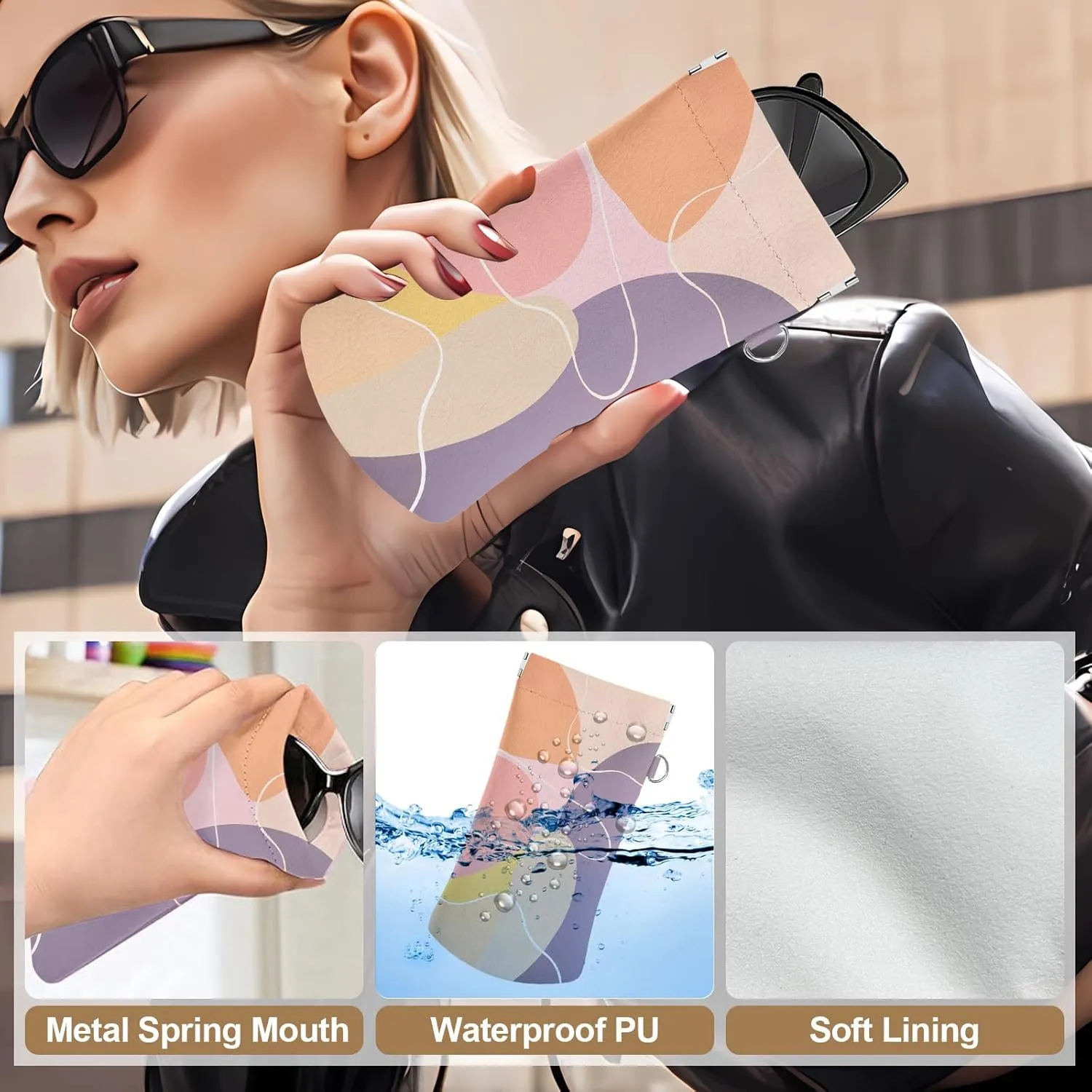 4PCS Eyeglass Sunglass Cases Pouch Soft PU Leather with Cleaning Cloth Cute Glasses Bag Coin Purse for Women Men Gifts