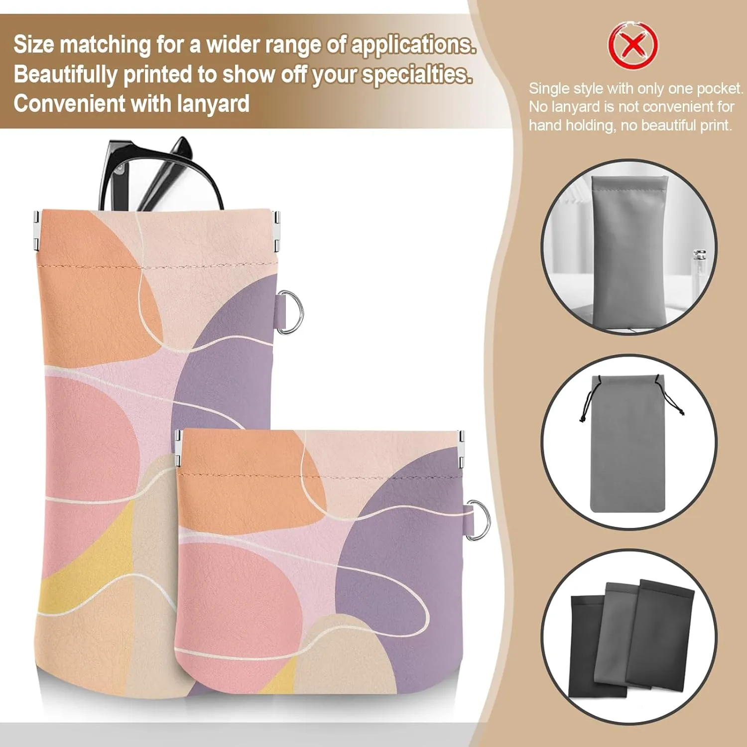 4PCS Eyeglass Sunglass Cases Pouch Soft PU Leather with Cleaning Cloth Cute Glasses Bag Coin Purse for Women Men Gifts
