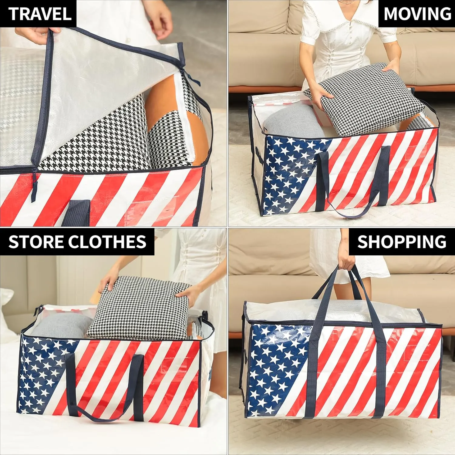 5 Pack Extra Large Heavy Duty Moving Bags - Waterproof Storage Bags With Zipper And Handles,Backpack Straps Strong Tote Bags For Clothes,Alternative To Moving Box, Handbags