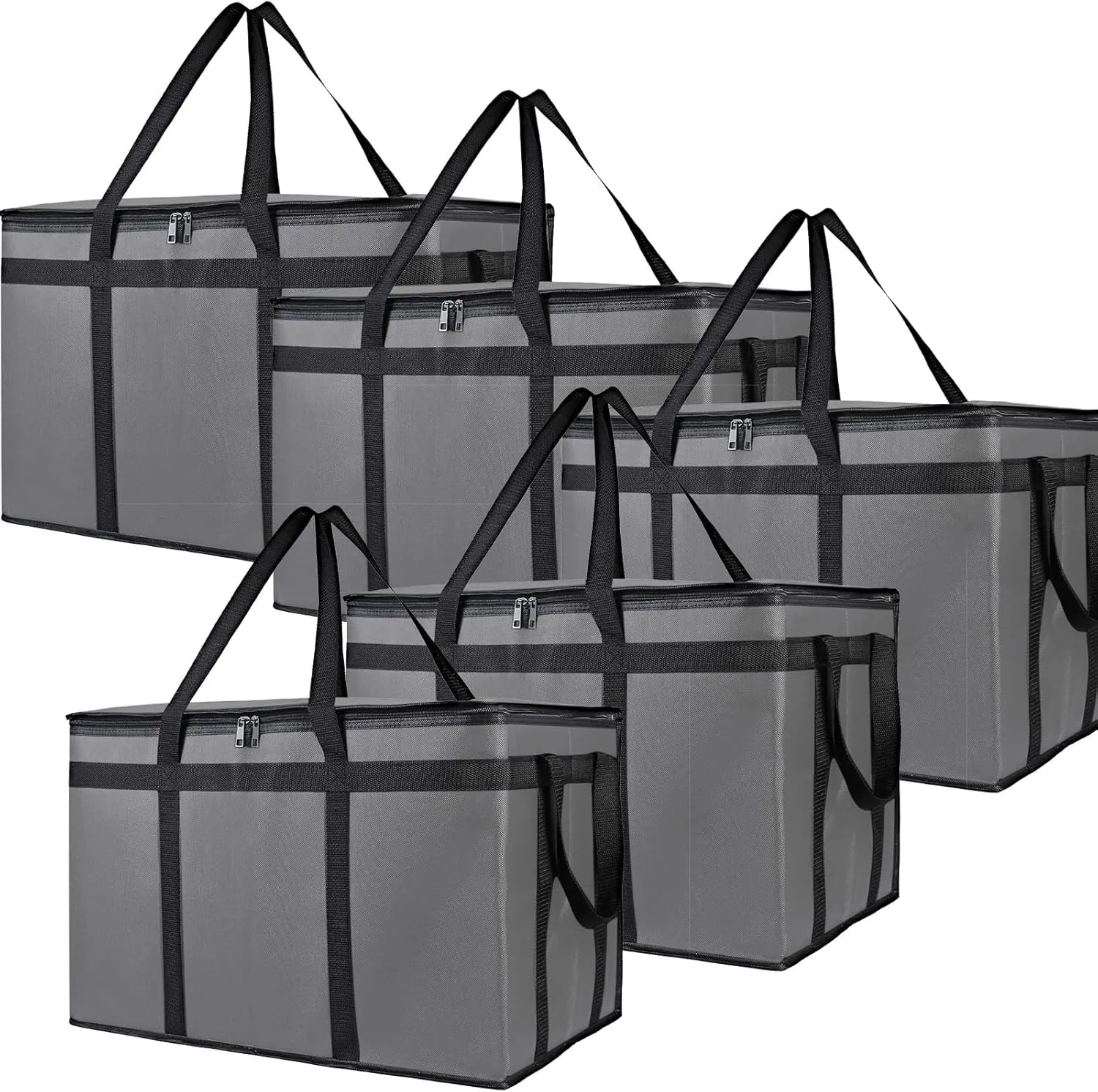 5-Pack Insulated Food Delivery Bag, XXX-Large Meal Grocery Tote Insulation Bag for Hot and cold Food, Commercial, Large Capacity Reusable Warming Bag (Gray 23x15x14 Inch)
