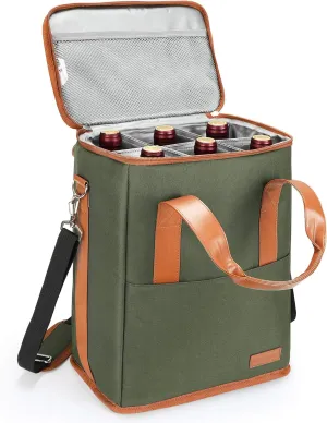 6 Bottle Wine Gift carrier - Insulated & Padded Wine Carrying Cooler Tote Bag with Handle and Adjustable Shoulder Strap for Travel or Picnic, IDEAL Wine Lover Gift, Oliver