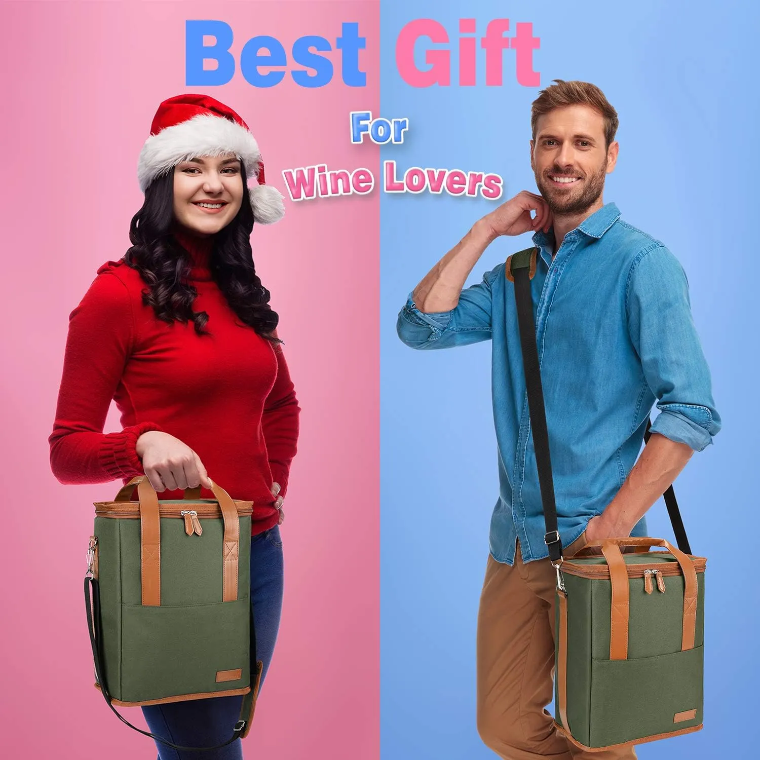 6 Bottle Wine Gift carrier - Insulated & Padded Wine Carrying Cooler Tote Bag with Handle and Adjustable Shoulder Strap for Travel or Picnic, IDEAL Wine Lover Gift, Oliver