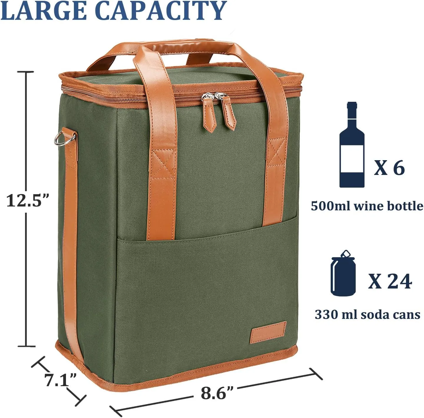 6 Bottle Wine Gift carrier - Insulated & Padded Wine Carrying Cooler Tote Bag with Handle and Adjustable Shoulder Strap for Travel or Picnic, IDEAL Wine Lover Gift, Oliver