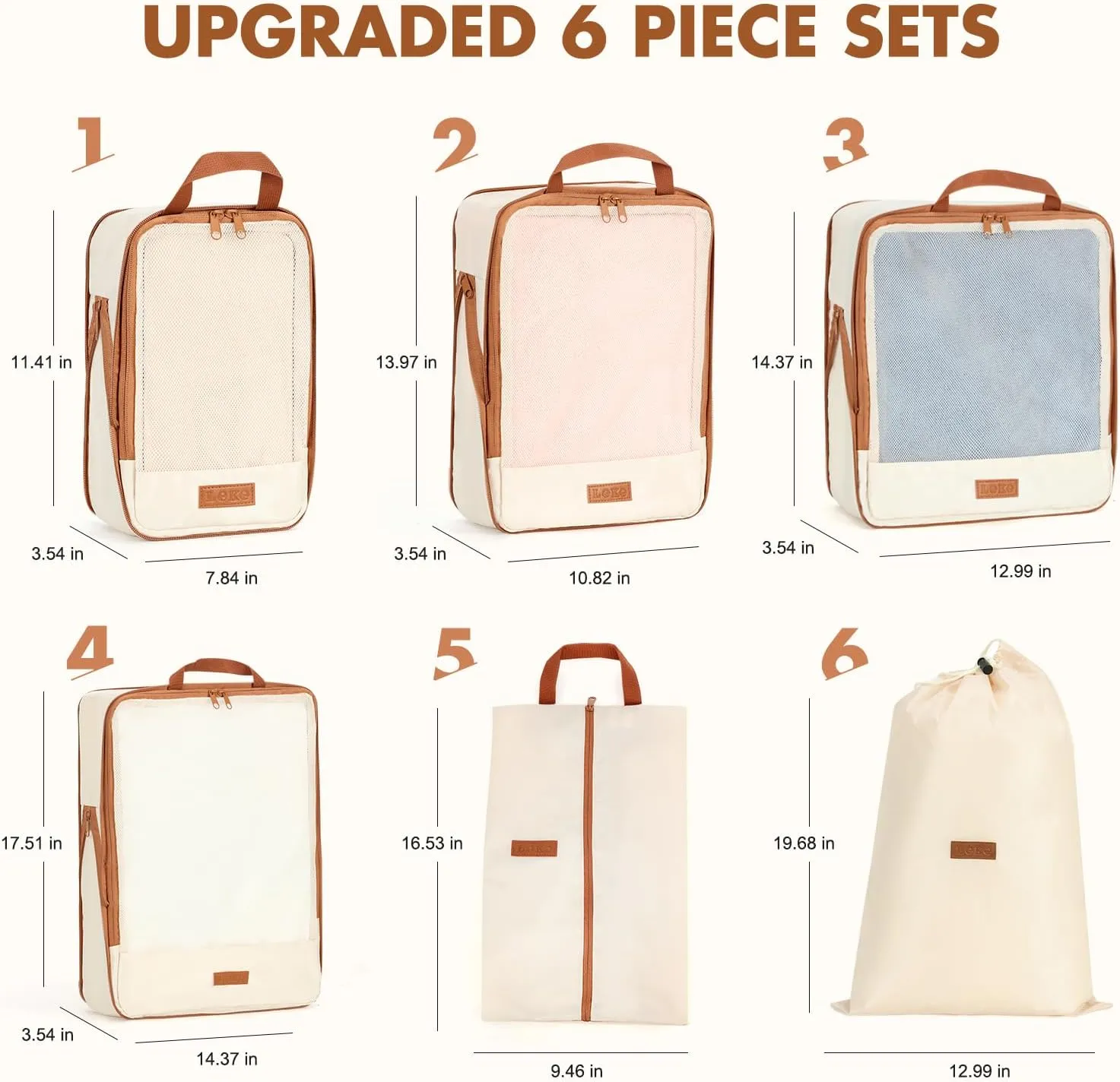 6 Set Compression Packing Cubes for Travel, Lightweight Expandable Organizer with Laundry and Shoe Bag, Luggage Suitcase Accessories, Travel Essentials for Cruise Trips Beige