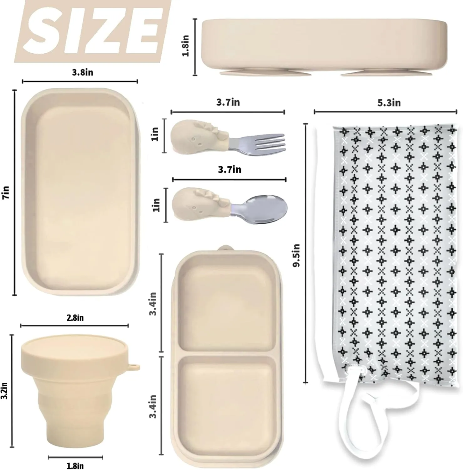 6PCS Travel Suction Plate for Baby,Portable Silicone Suction Plate to Go,Baby Divided Plates Feeding Set with Travel Bag,Cup for Toddler Baby Plate Divided Bowls Travel Essential Beige