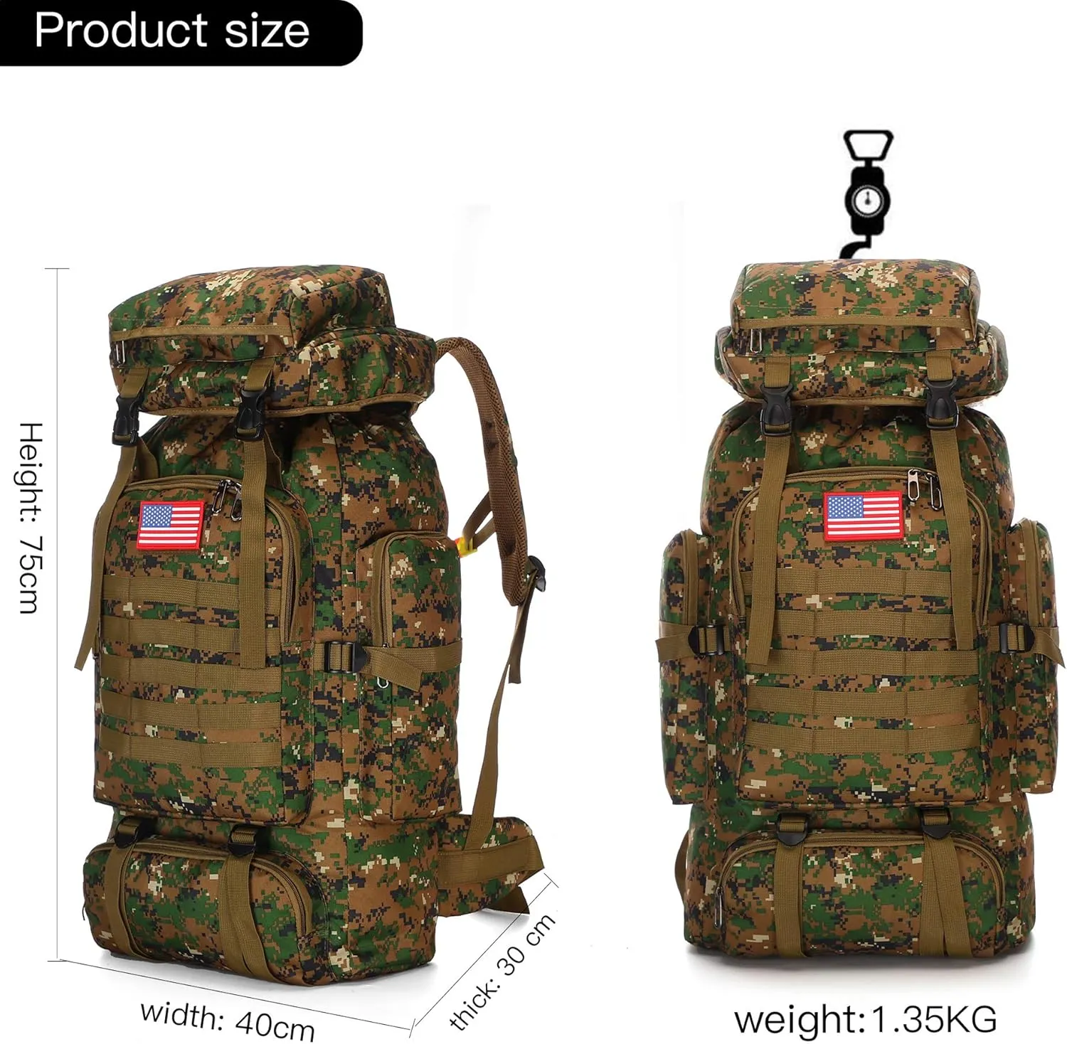 70l Hiking Backpack for Men Waterproof Military Camping Rucksack Travel Daypack