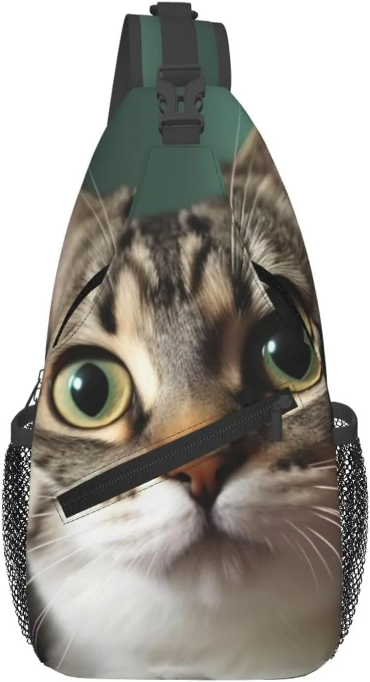 A curious cat Cross Chest Bag Diagonally Sling Bag for Men Women Crossbody Shoulder Bag Travel Hiking Daypack