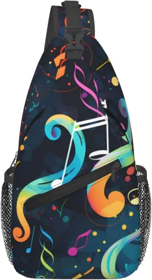 Abstract Music Note Sling Bag for Women Men, Piano Keyboard Crossbody Sling Backpack, Shoulder Chest Pack for Travel Casual Hiking