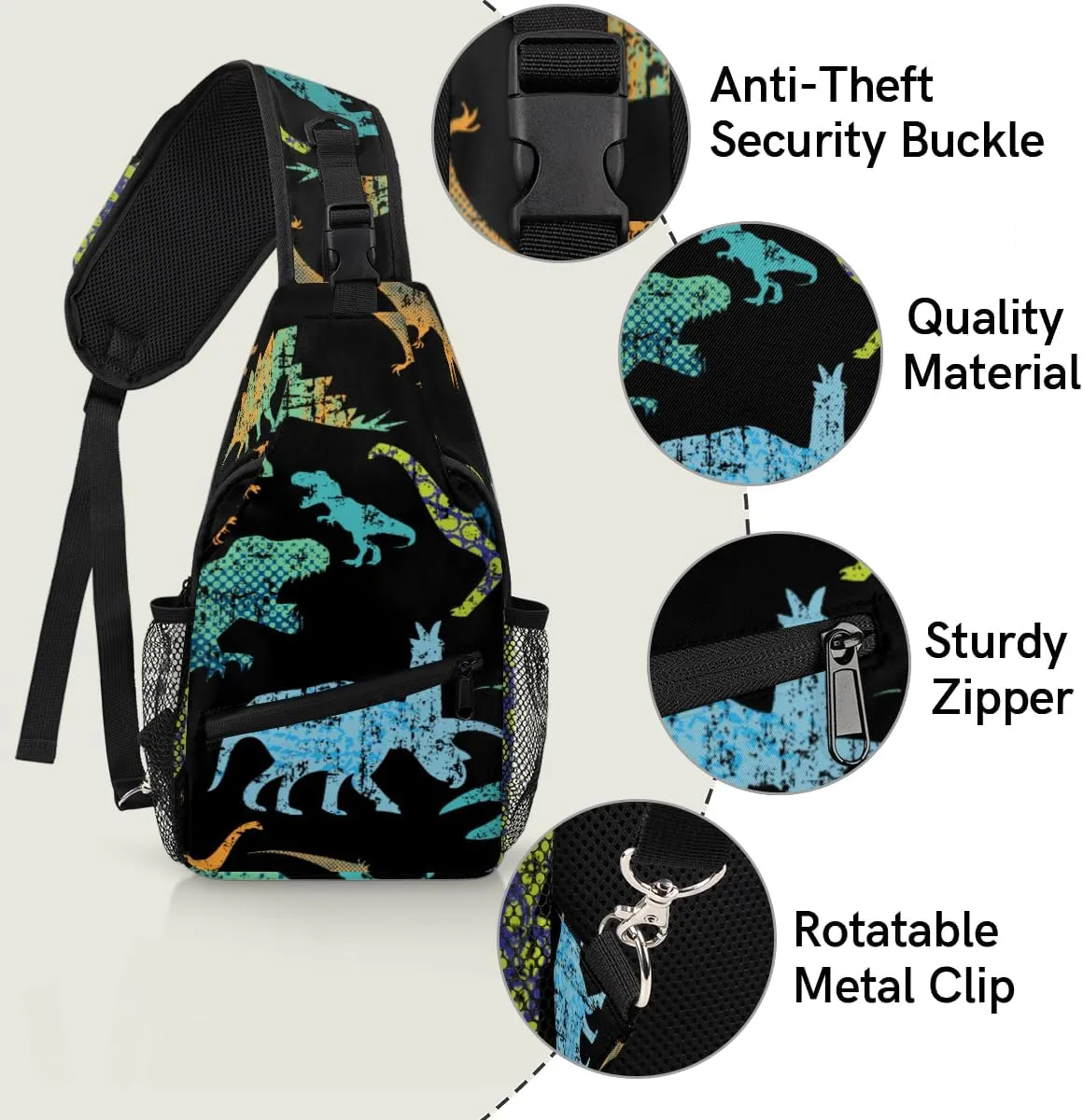 Abstraction Dinosaurs Sling Bag for Women Men Crossbody Sling Backpack Shoulder Bag Chest Bag Daypack for Travel Hiking Outdoor