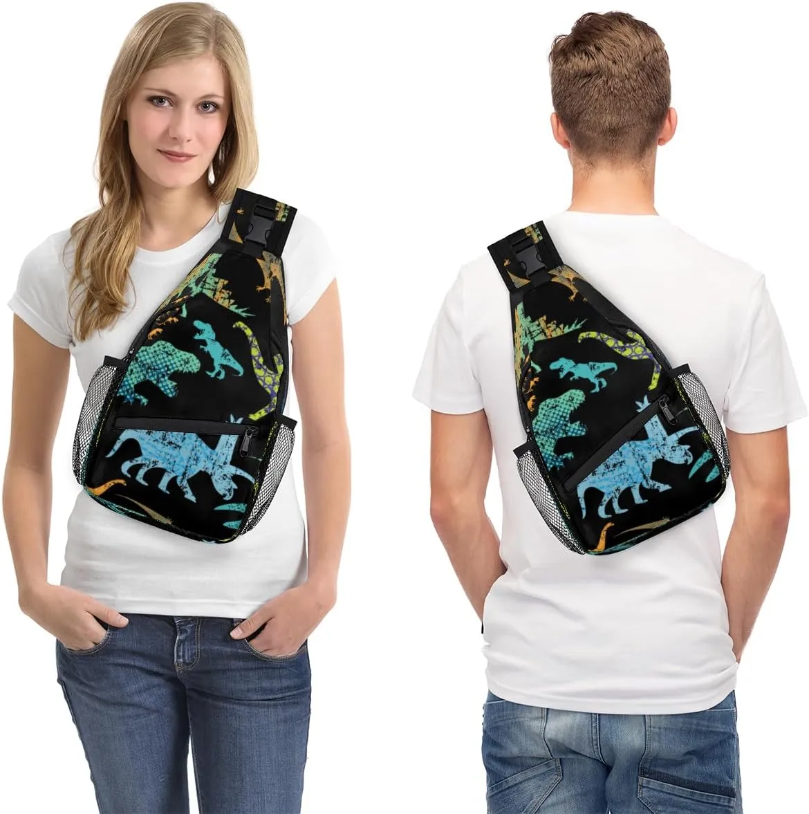 Abstraction Dinosaurs Sling Bag for Women Men Crossbody Sling Backpack Shoulder Bag Chest Bag Daypack for Travel Hiking Outdoor