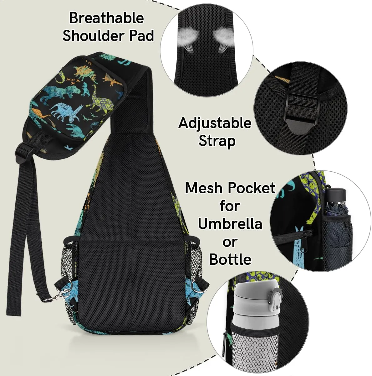 Abstraction Dinosaurs Sling Bag for Women Men Crossbody Sling Backpack Shoulder Bag Chest Bag Daypack for Travel Hiking Outdoor