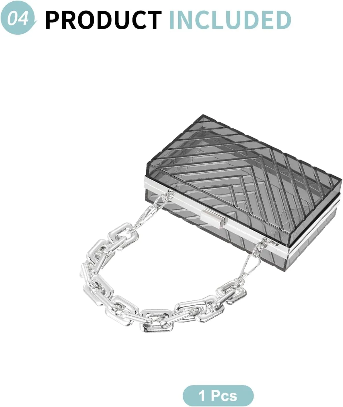 Acrylic Clear Evening Clutch Bag for Women, V-Design Handbags Neon Hard Frame with Chains Party Purse for Wedding Prom Party (Black, Silver)