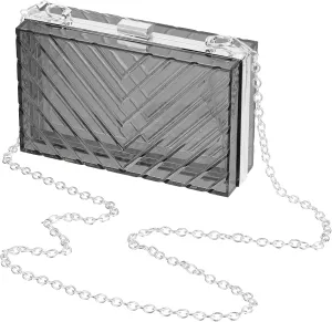 Acrylic Clear Evening Clutch Bag for Women, V-Design Handbags Neon Hard Frame with Chains Party Purse for Wedding Prom Party (Black, Silver)