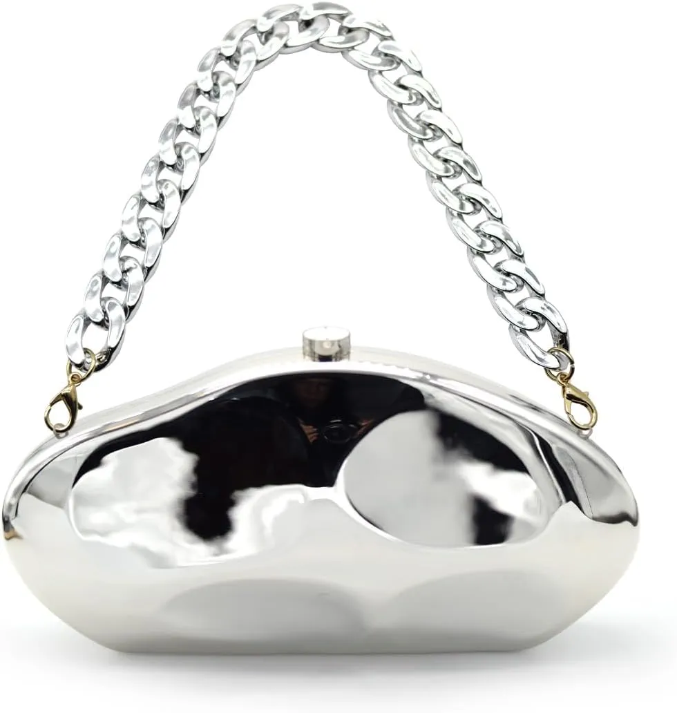 Acrylic Evening Clutch Purse for Women Formal, Metallic Purse Evening Handbags Metal Chain Shoulder Bag