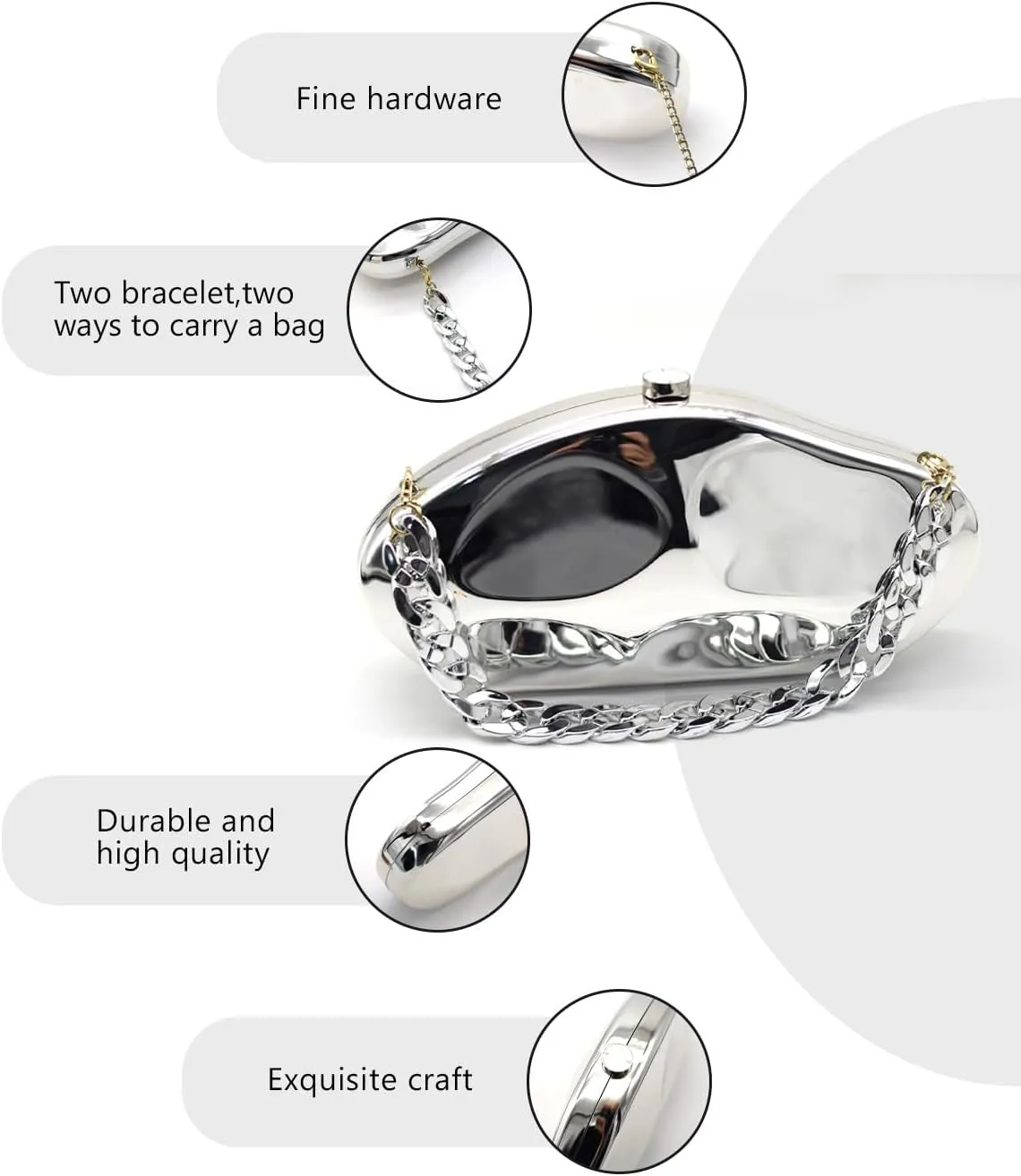 Acrylic Evening Clutch Purse for Women Formal, Metallic Purse Evening Handbags Metal Chain Shoulder Bag