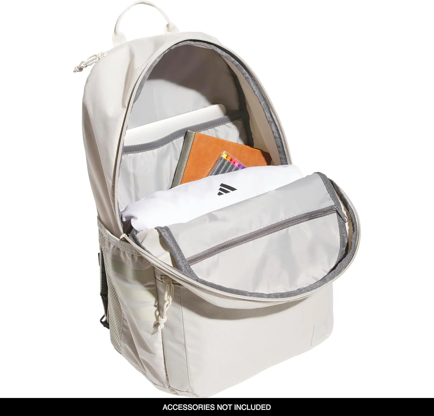 adidas Classic 3-Stripe Durable Backpack Student Athletic Sport Laptop Book Bag, Alumina Beige/Grey Four/5.0, One Size
