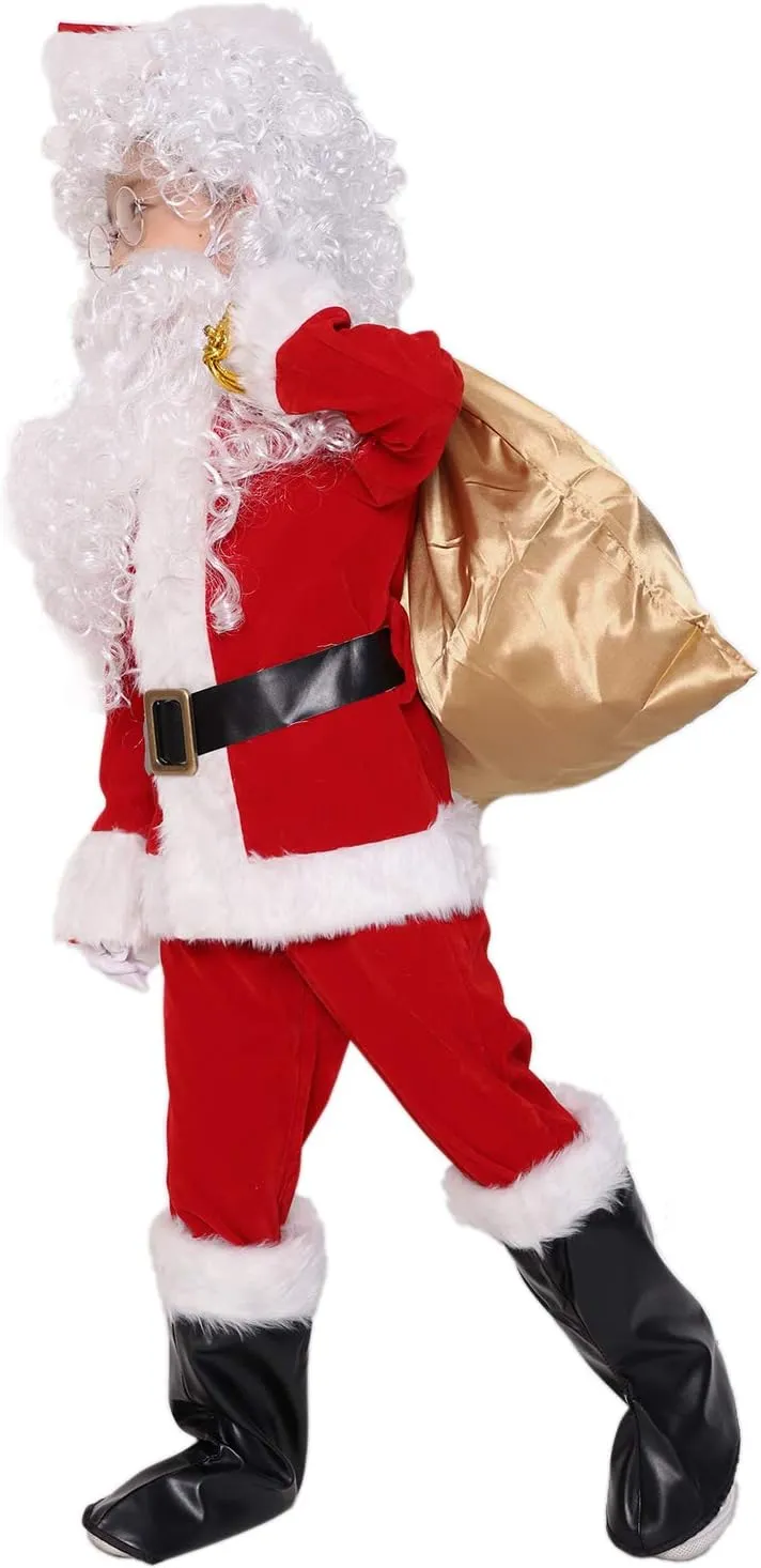 ADOMI Children's Deluxe Santa Suit 10pc. Christmas Child Santa Claus Kids Halloween Costume Cosplay