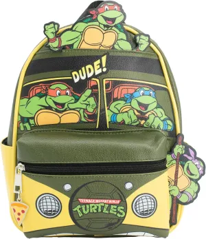 AI ACCESSORY INNOVATIONS Teenage Mutant Ninja Turtles Mini PU Backpack Purse, TMNT Shoulder Bag with Epoxy Filled Metal Pizza Charm, 10.5 Inch, Adjustable Shoulder Straps, Faux Leather
