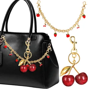AIERSA Cherry Bag Charms for Handbags Purses, Cute Cherry Keychains for Women, Gold Chain Bag Strap, Decorative Handbag Charms Set for Women Purse Handbag Wallet Crossbody Shoulder Bag Accessories