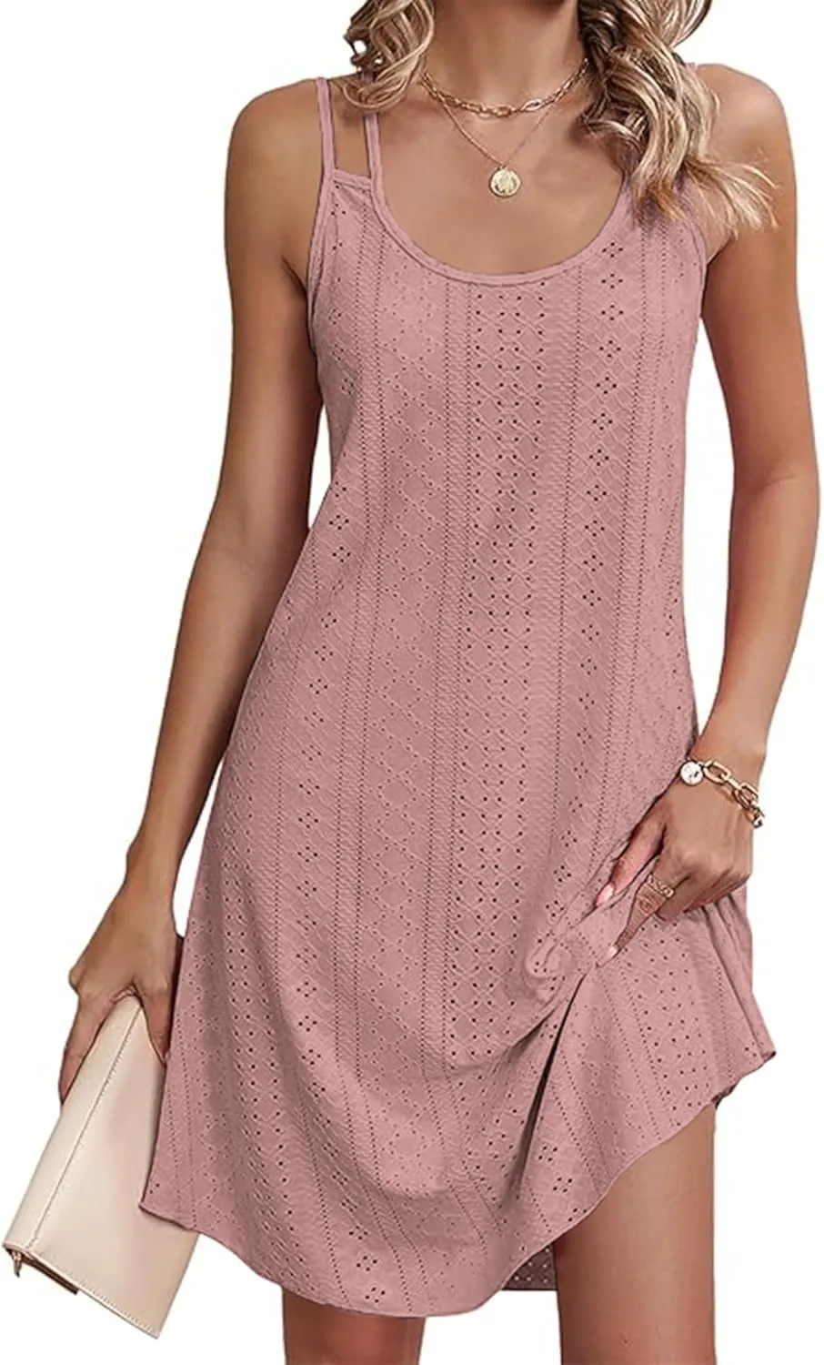 AI'MAGE Women's Swimsuit Cover Up Spaghetti Strap Eyelet Bathing Suit Cover Ups Sleeveless Beach Cover Up Dress S-3XL