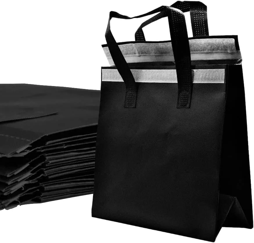 AIVYGDEN Insulated Take Away Bags,Thermal Insulation Food Bag for Coffee,Milky Tea,Take-away Dinner,Fresh Seafood,Cold or Warm Food drive for Restaurant,Retail Store or Picnic/BBQ (Black / 12pack)