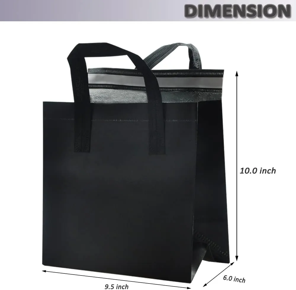 AIVYGDEN Insulated Take Away Bags,Thermal Insulation Food Bag for Coffee,Milky Tea,Take-away Dinner,Fresh Seafood,Cold or Warm Food drive for Restaurant,Retail Store or Picnic/BBQ (Black / 12pack)