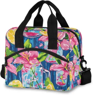 ALAZA Lily Pulitzer Mason Jars Insulated Lunch Bag for Women Reusable Lunch BoxCooler Tote Bag with Shoulder Strap Men Picnic School Lunchbox