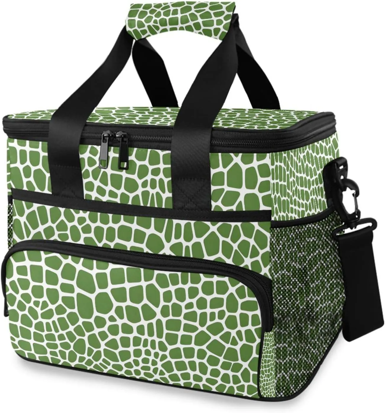 ALAZA Lizard Skin Green Pattern Cooler Lunch Bag Insulated Lunch Box Large Reusable Lunchbox Leakproof Freezable Cooler Bag for Women Men Picnic Beach