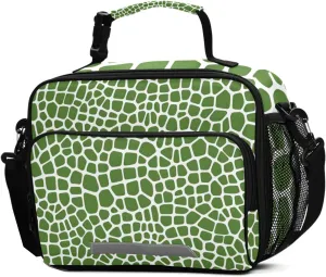 ALAZA Lizard Skin Green Pattern Lunch Box for Girls Kids Insulated Lunch Bag Boys Lunchbox Reusable Cooler Tote Freezable Shoulder Strap for School Picnic